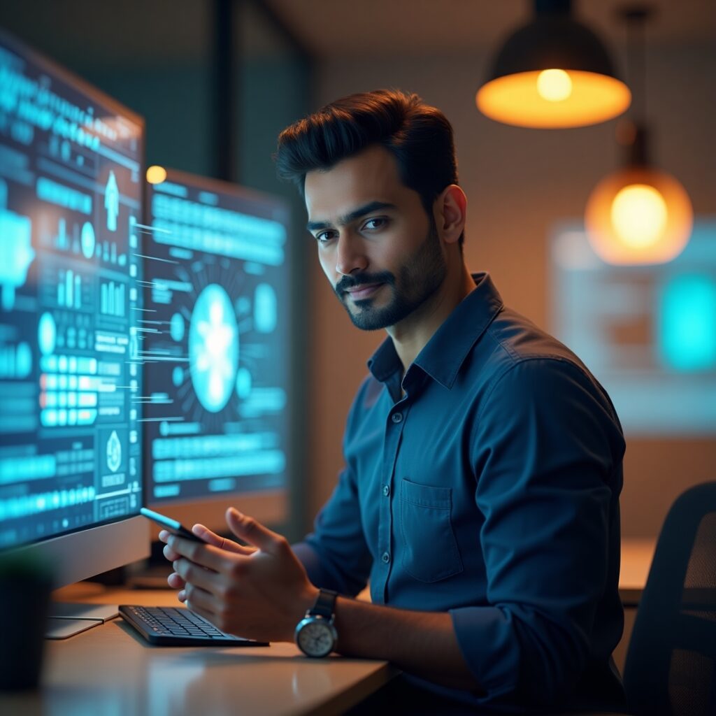 Indian AI professional designing conversational interfaces for financial technology